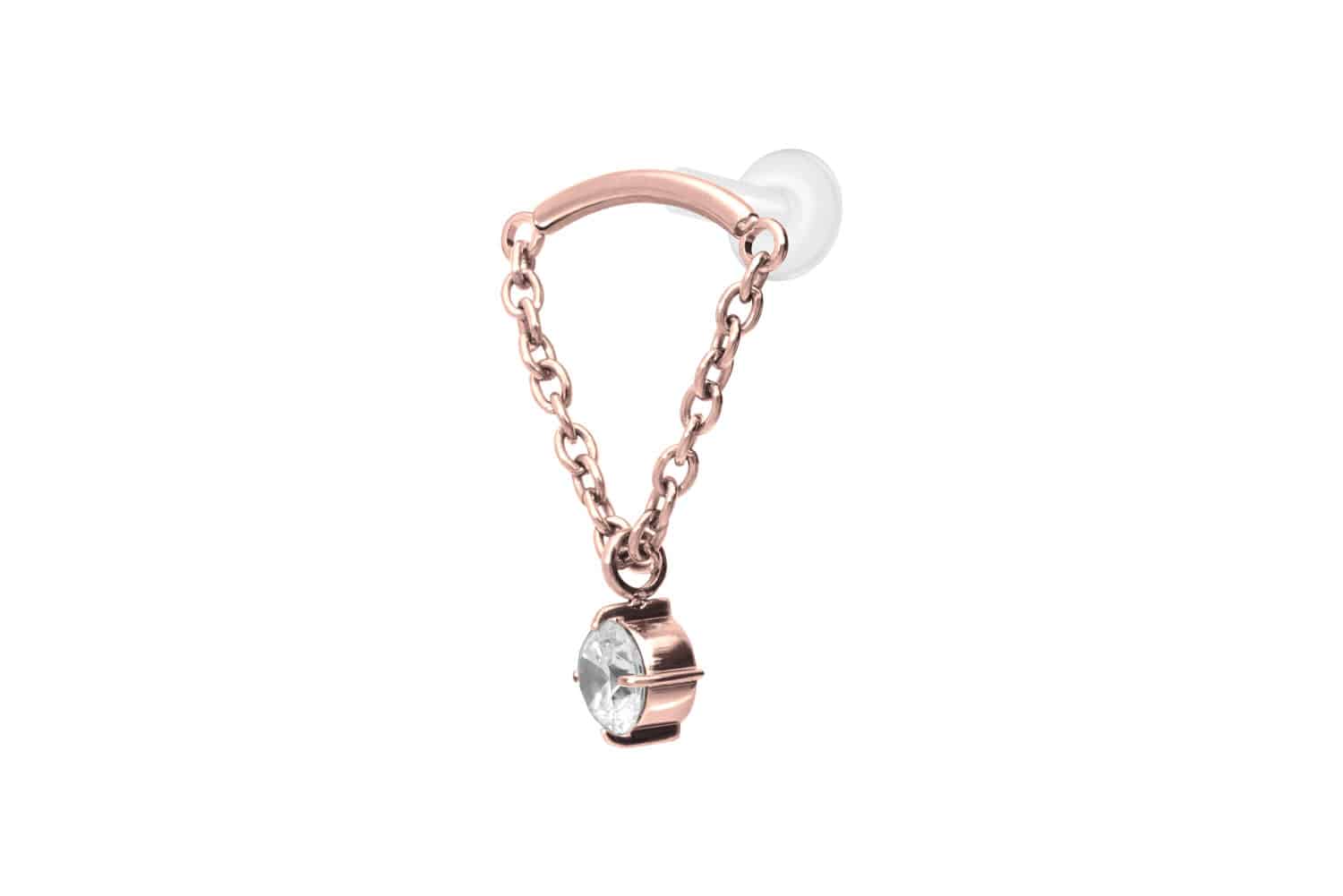 PTFE Labret Piercing mit Innengewinde + Titan-Aufsatz BOGEN + KETTE + KRISTALL